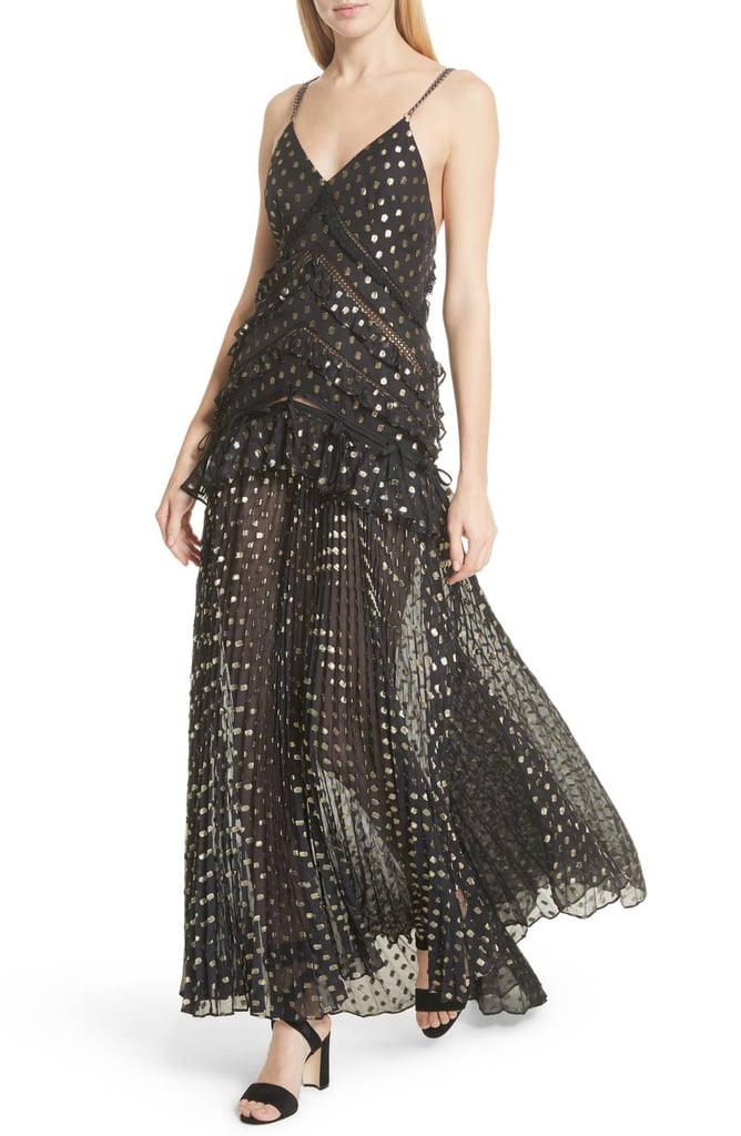 Self-Portrait Metallic Polka-Dot Chain Strap Dress