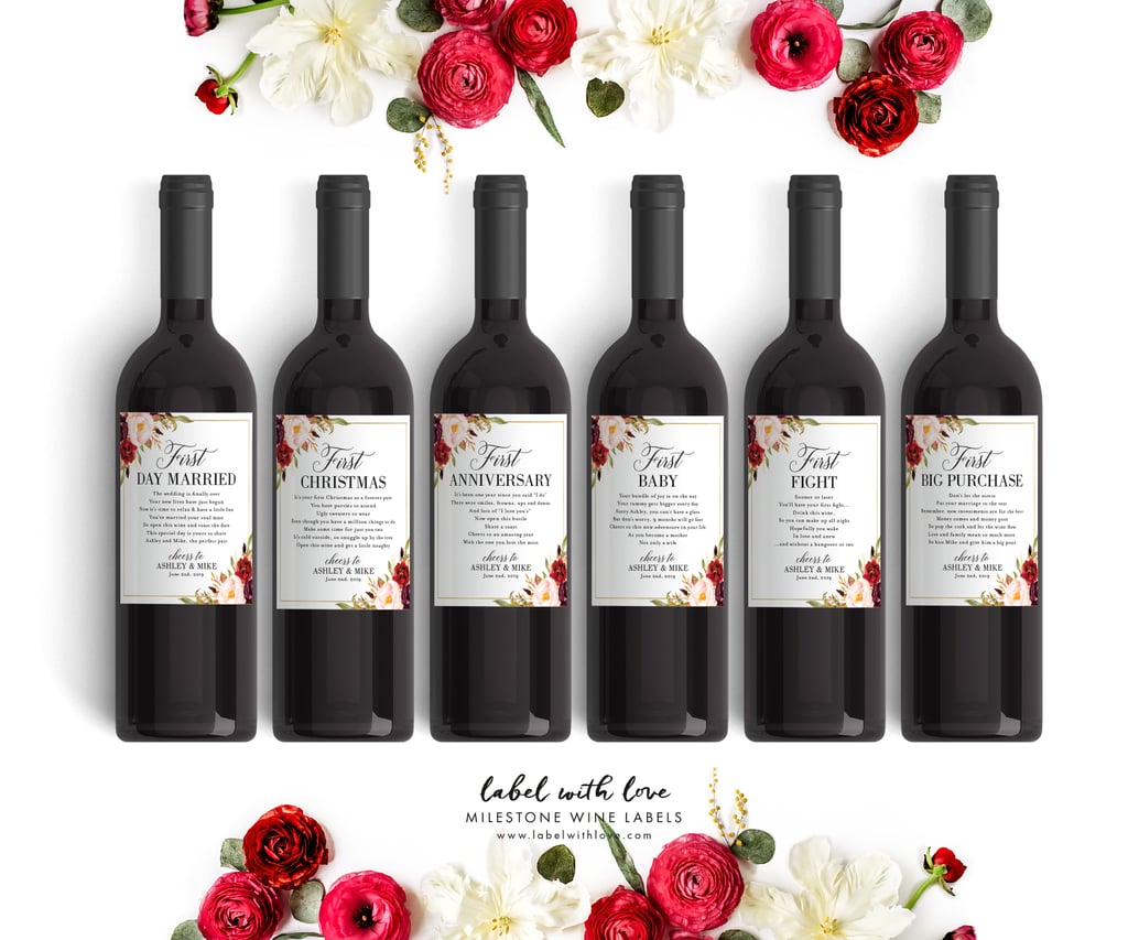 LabelWithLove Fall Wedding Milestone Wine Labels (starting at $12)