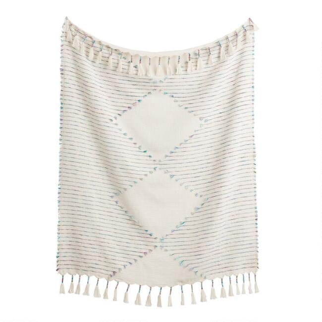 Ivory Diamond Cotton Throw Blanket