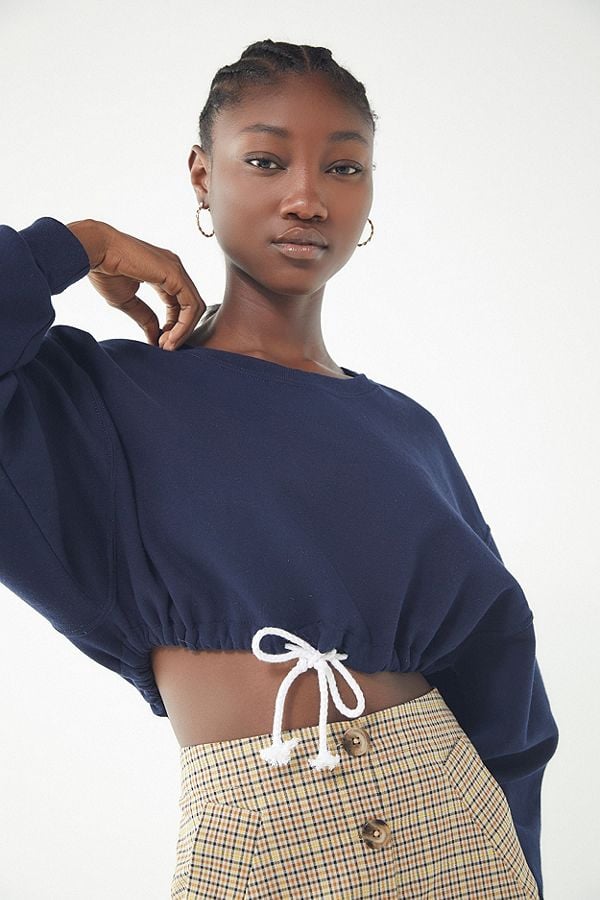 Urban Renewal Recycled Drawstring Hem Cropped Sweatshirt