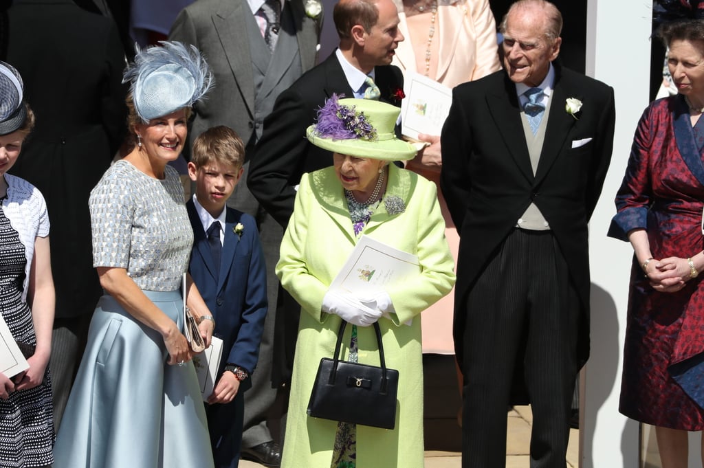 The queen was seen leaving the wedding of Prince Harry and Meghan Markle with her youngest grandchild, James, Viscount Severn.