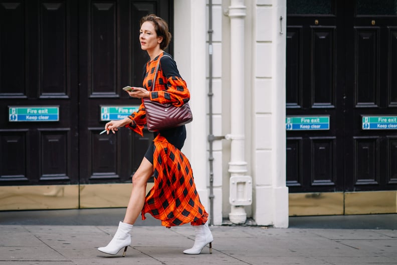 Find a Dress With Both Colors Involved and Complete With White Booties