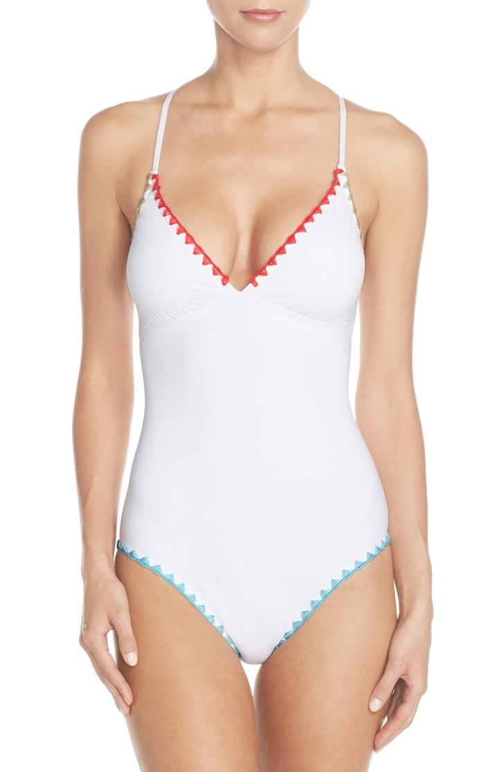 Lucky Brand Embroidered OnePiece Swimsuit (98) White Swimsuits