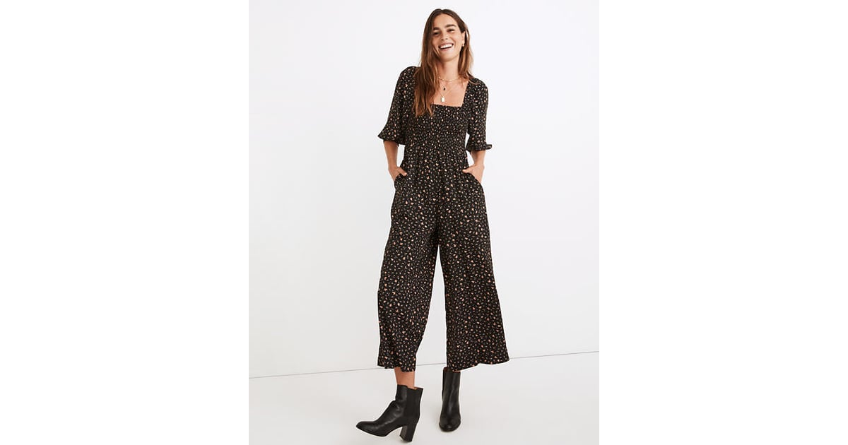 Pockets Included: Madewell Lucie Elbow-Sleeve Smocked Wide-Leg Jumpsuit ...