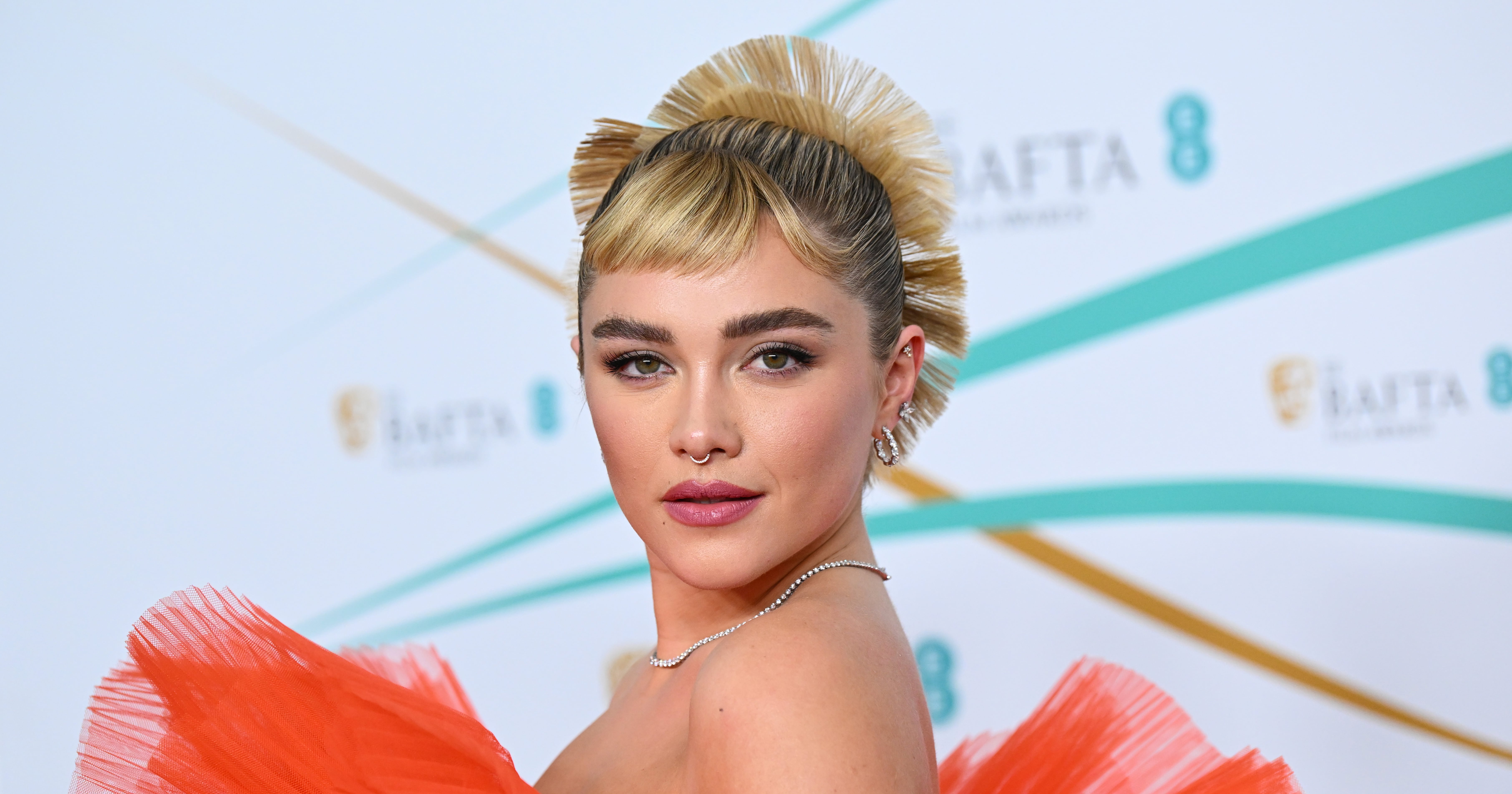 Florence Pugh's Red Sheer Gown at the 2023 BAFTAs | PS Fashion