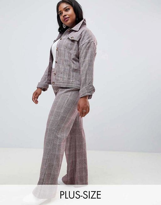 Glamorous Curve Trucker Jacket & Pants in Prince of Wales Check Two-Piece