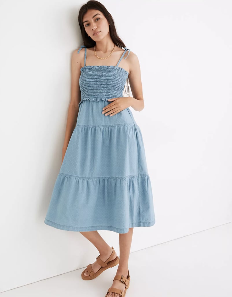 Madewell Denim Lucie Tie-Strap Smocked Midi Dress