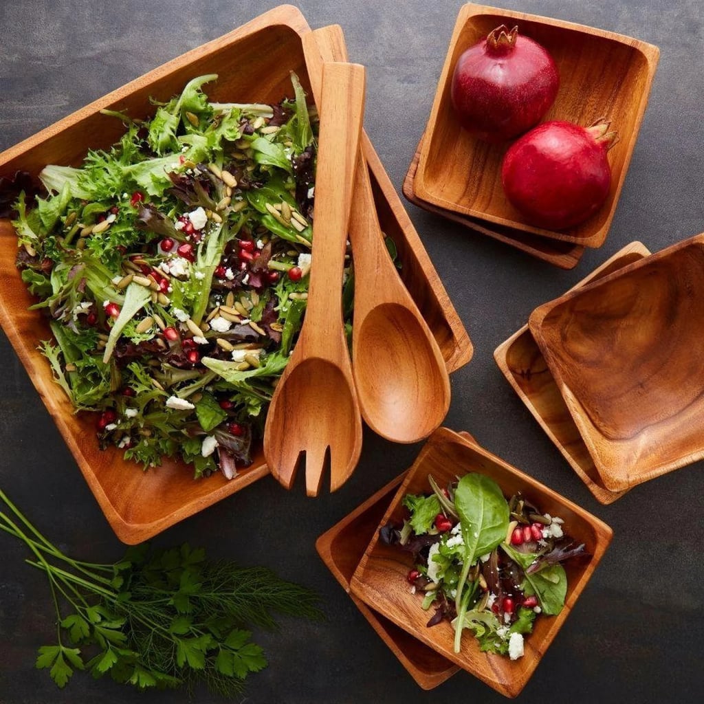 Something Square: EatServeWood Hand Carved Natural Acacia Wood Salad Bowl Set