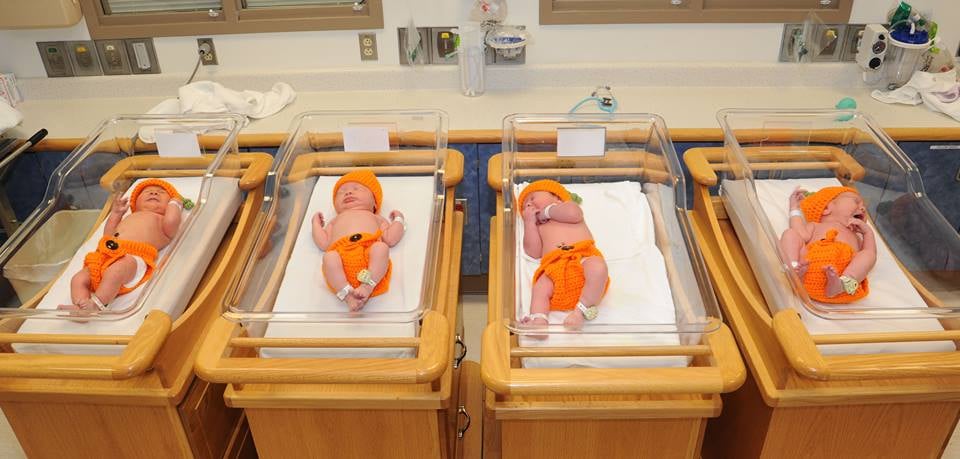 Babies in the Hospital Dressed Up as Pumpkins For Halloween