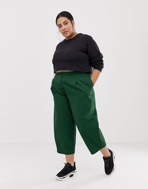 ASOS DESIGN Curve balloon leg pants with lace up back in green