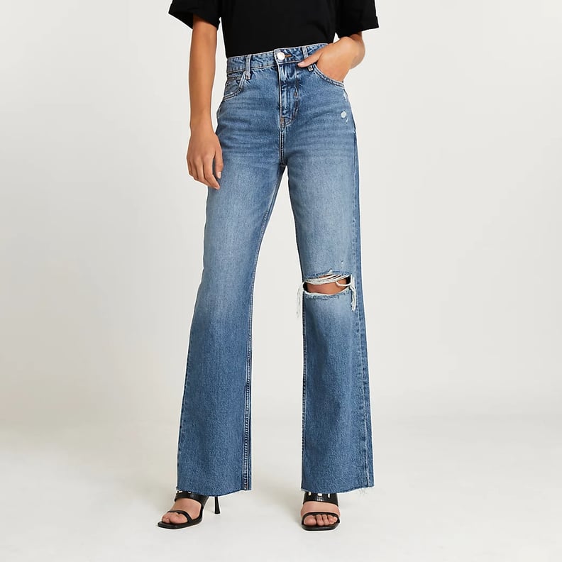 Everyday Statement Jeans: River Island Blue Ripped Straight Leg Jeans