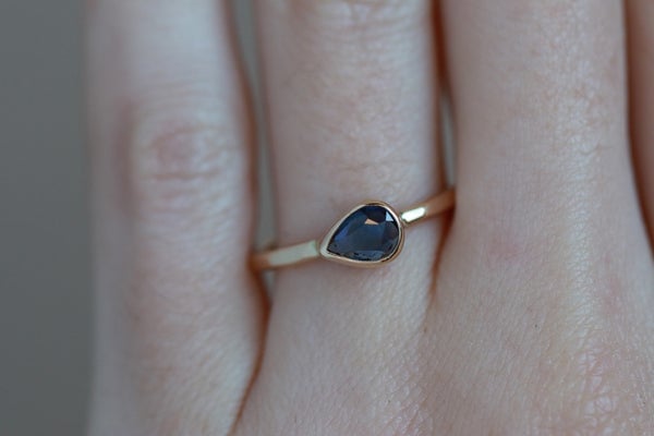 Melissa Joy Manning Horizontal Set Pear shaped Blue Sapphire ring