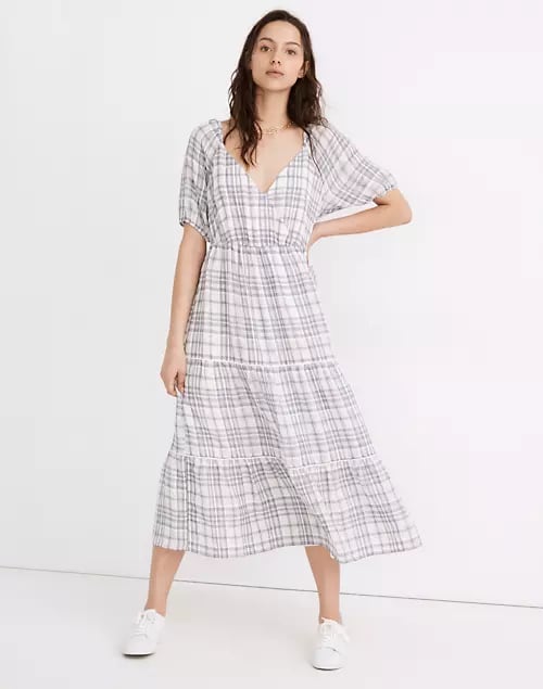 Madewell Puff-Sleeve Faux-Wrap Tiered Midi Dress