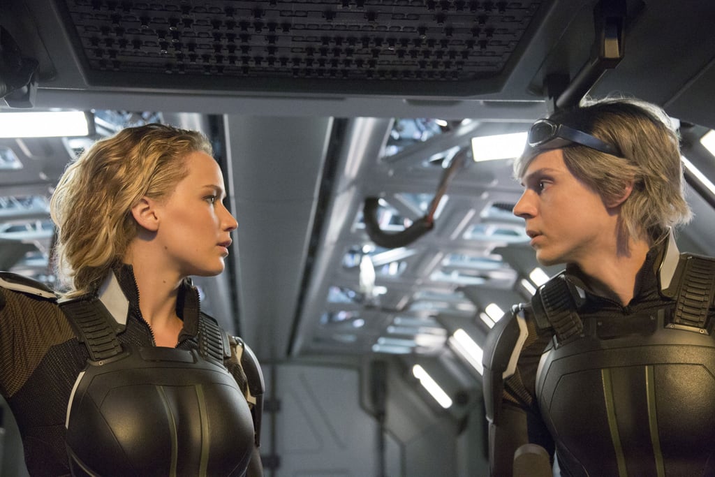 Jennifer Lawrence as Raven/Mystique and Evan Peters as Peter/Quicksilver.