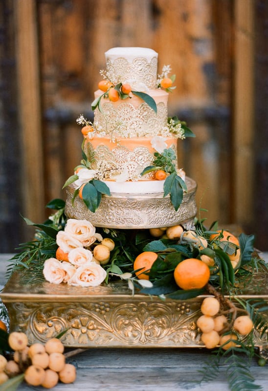 This is one occasion where there's no such thing as too much pomp and circumstance — the lace! The gold! The oranges! It's all fitting of a royal wedding, if you ask us.
Photo by Stephanie Williams of This Modern Romance via 100 Layer Cake This is one occasion where there's no such thing as too much pomp and circumstance — the lace! The gold! The oranges! It's all fitting of a royal wedding, if you ask us.
Photo by Stephanie Williams of This Modern Romance via 100 Layer Cake