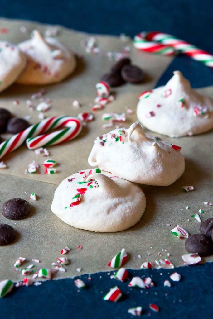 Peppermint and Chocolate Chip Meringue Cookies