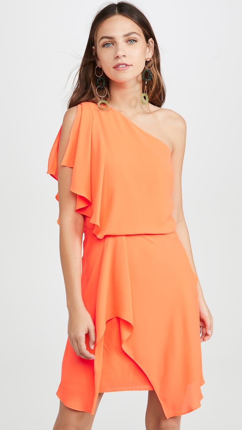 Halston Heritage Neon Orange One Shoulder Dress