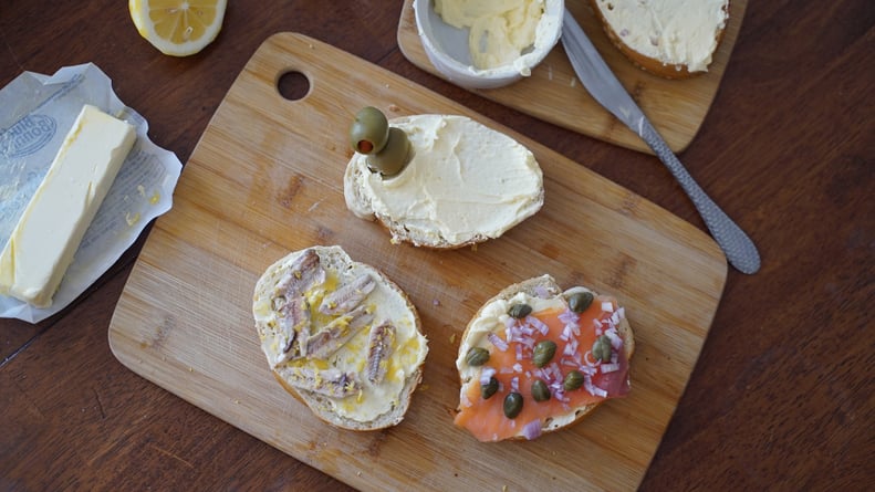 vodka butter toasts with smoked salmon and anchovies