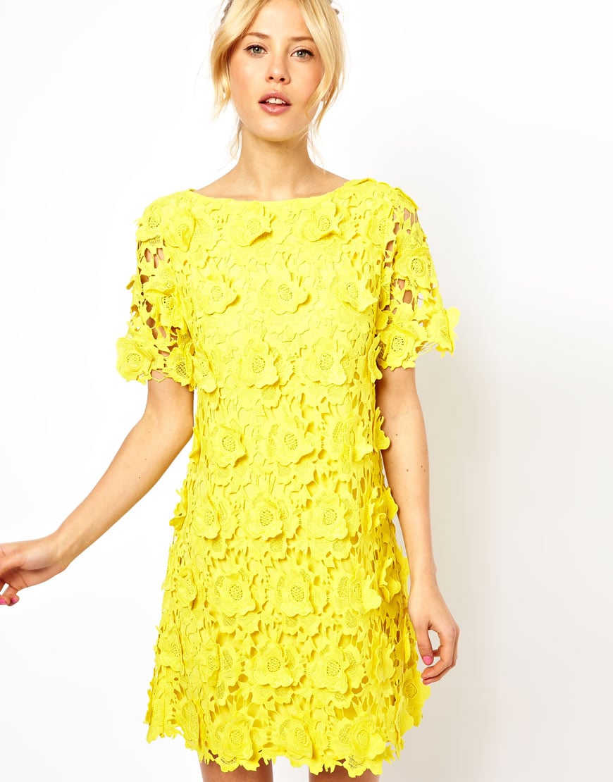 Yellow lace shift dress clearance