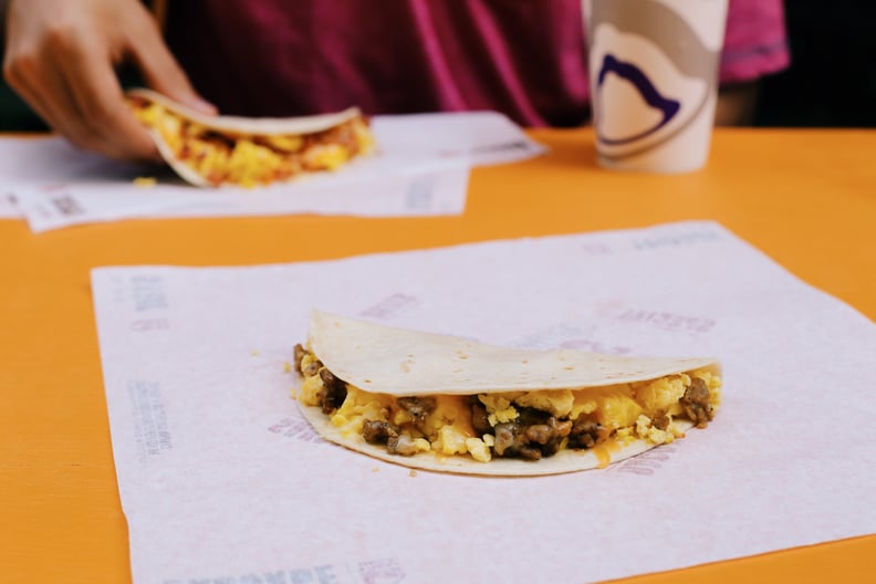 The third new item is a sausage flatbread quesadilla:  a grilled flatbread filled with cheese, sausage, and scrambled eggs.