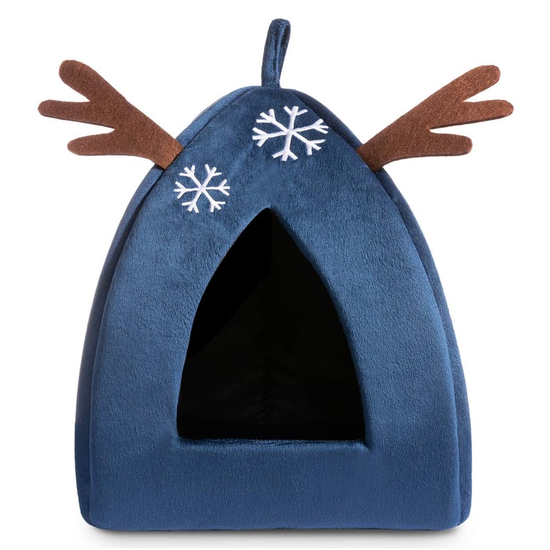 Hollypet Self-Warming 2-in-1 Cat Bed — Blue Reindeer