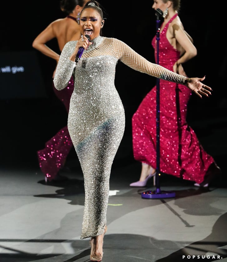 Jennifer Hudson Silver Youself Aljasmi Dress at AIDS Concert