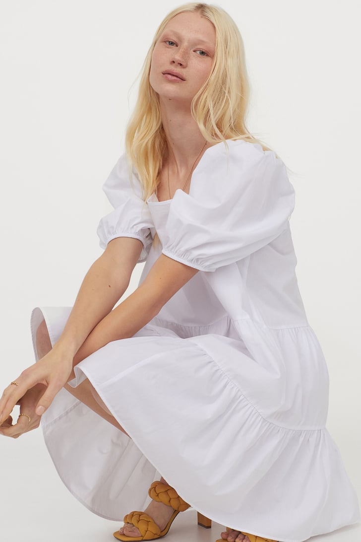 h&m puff sleeve dress beige
