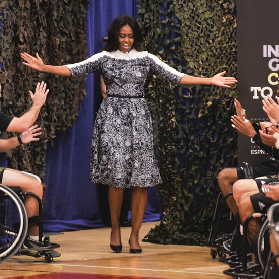 Michelle Obama Wears Tadashi Shoji With Prince Harry