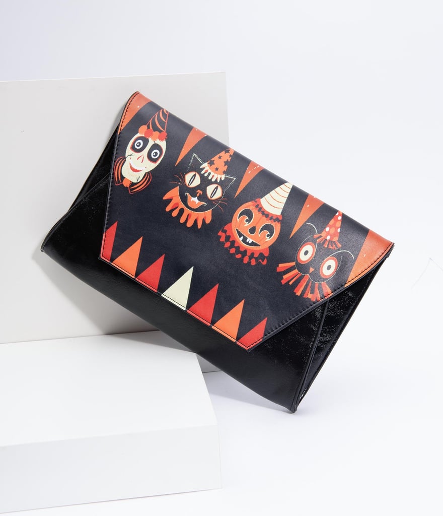 Black Leatherette Halloween Party Animal Envelope Clutch