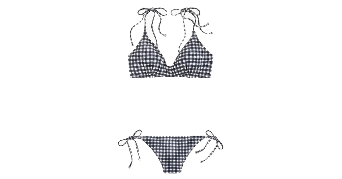 Jcrew Shoulder Tie French Bikini Top In Classic Gingham And Jcrew Gingham String Bikini Bottom