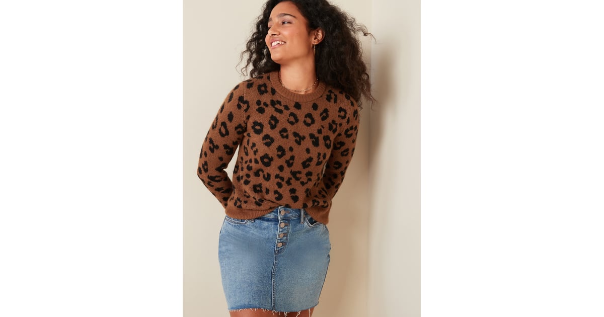 leopard print crew neck sweater