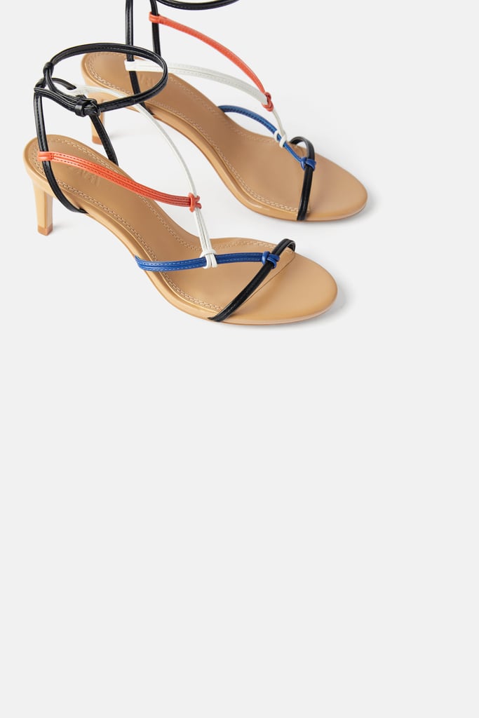 Zara MULTICOLORED MID - HEELED STRAPPY SANDALS