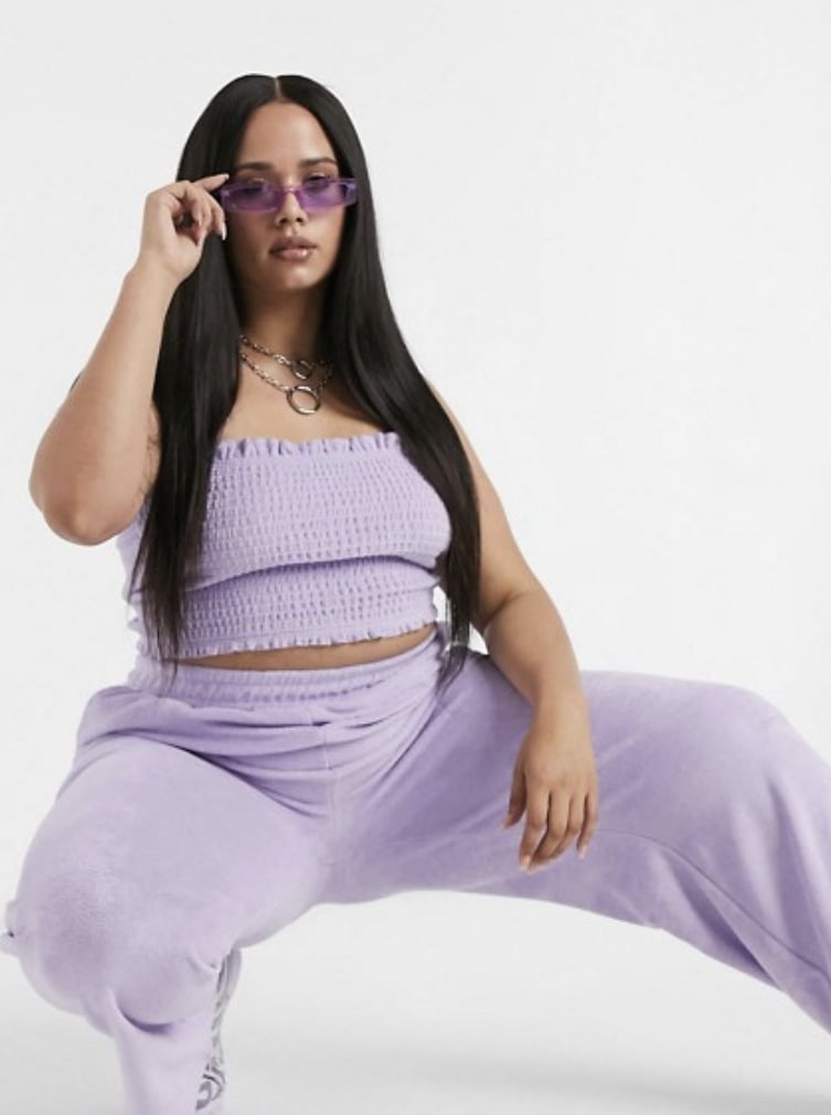 COLLUSION Velour Shirred Bandeau & Wide Leg Pants