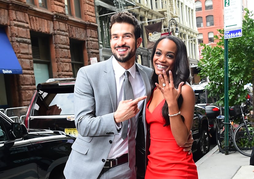 NEW YORK, NY - AUGUST 08:  Bachelorette's Rachel Lindsay and her fiance, Bryan Abasolo arrive at