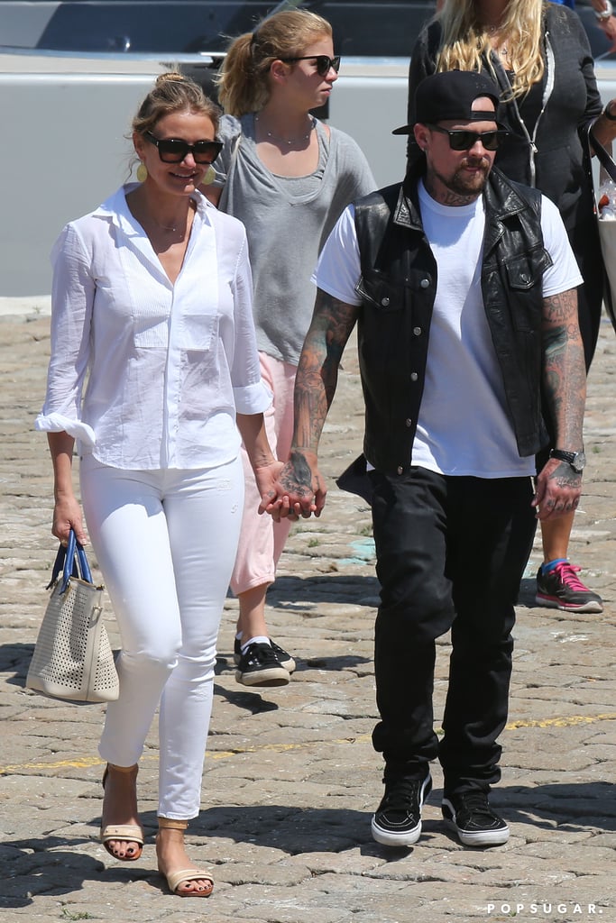 Cameron Diaz and Benji Madden held hands as they headed to the airport in Beaulieu-sur-Mer, France, on Saturday.