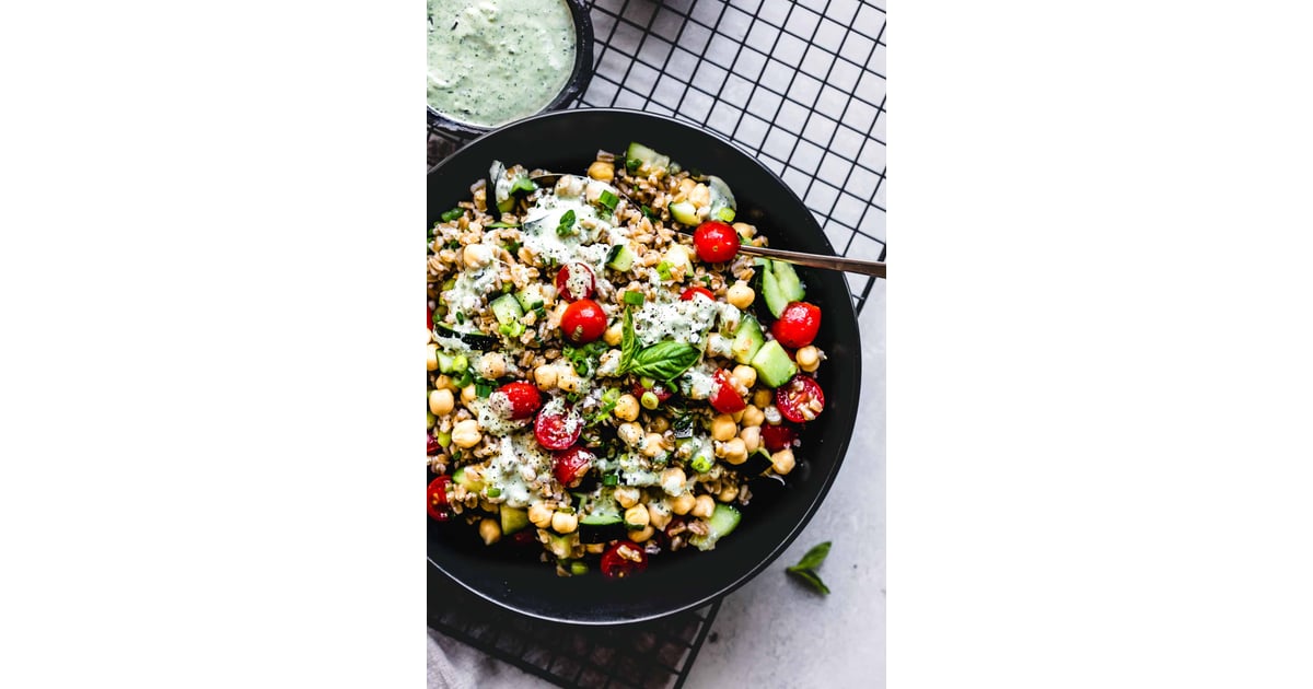 Farro Salad With Basil Lemon Tahini Dressing Winter Salads POPSUGAR