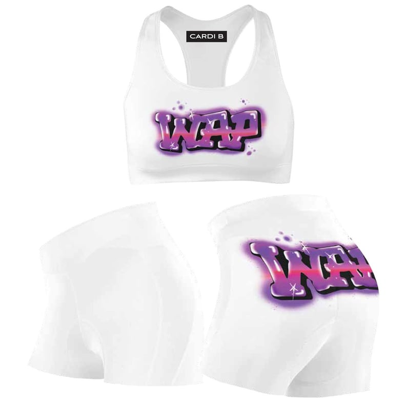 Cardi B WAP Crop Biker Set (White)