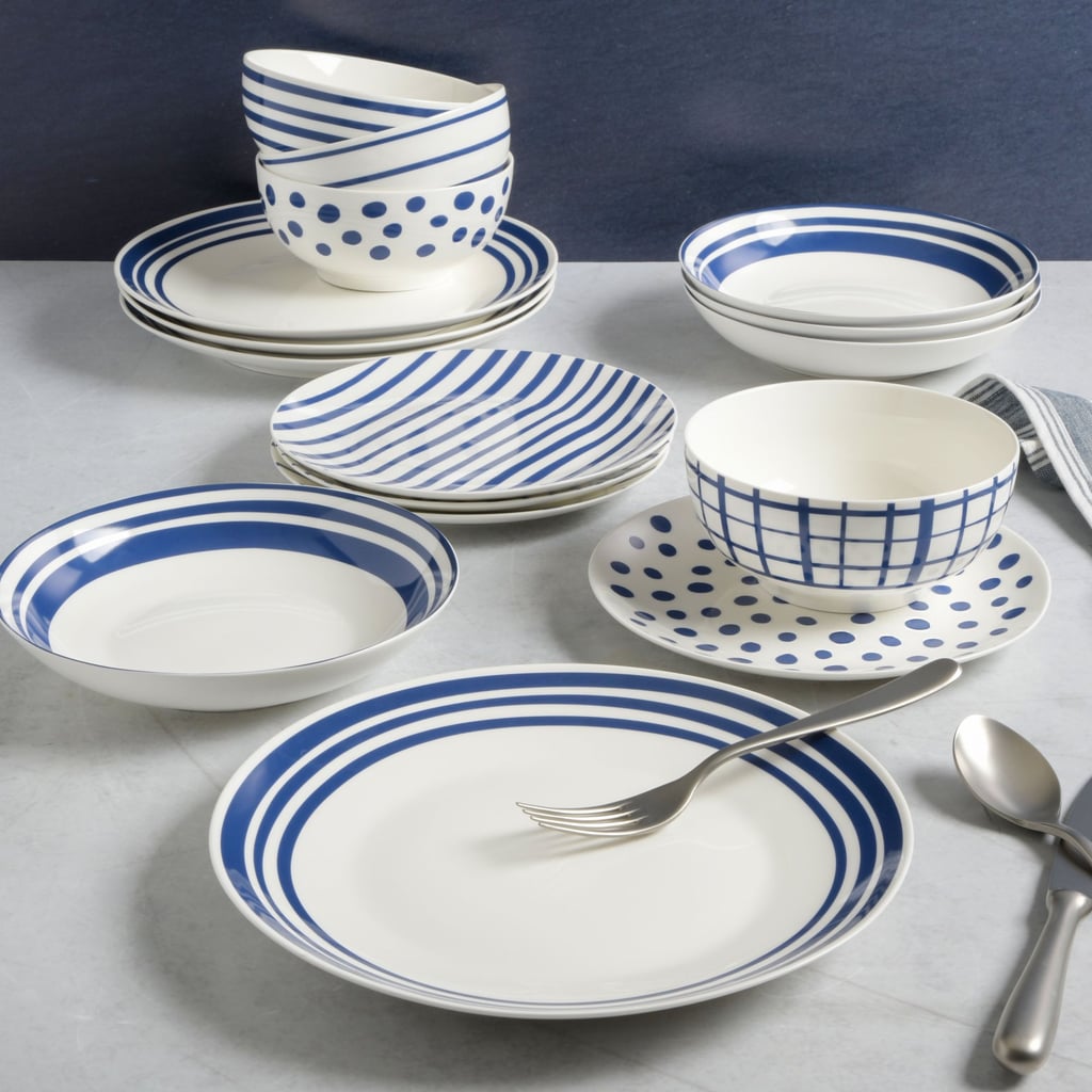 Gap Home 16-Piece Blue & White Decal Fine Ceramic Dinnerware Set