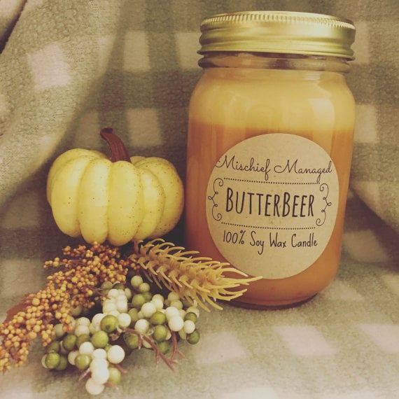 buttery, sweet, slightly alcoholic-scented candle