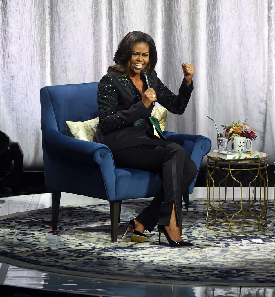 Michelle Obama Black Suit by Dundas on Becoming Tour