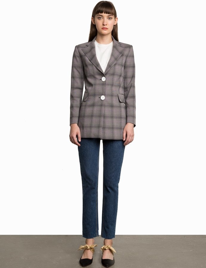 Pixie Market Chelsea Grey Plaid Button Blazer