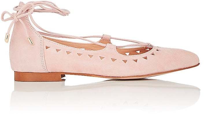 Barneys New York Perforated Suede Lace-Up Flats