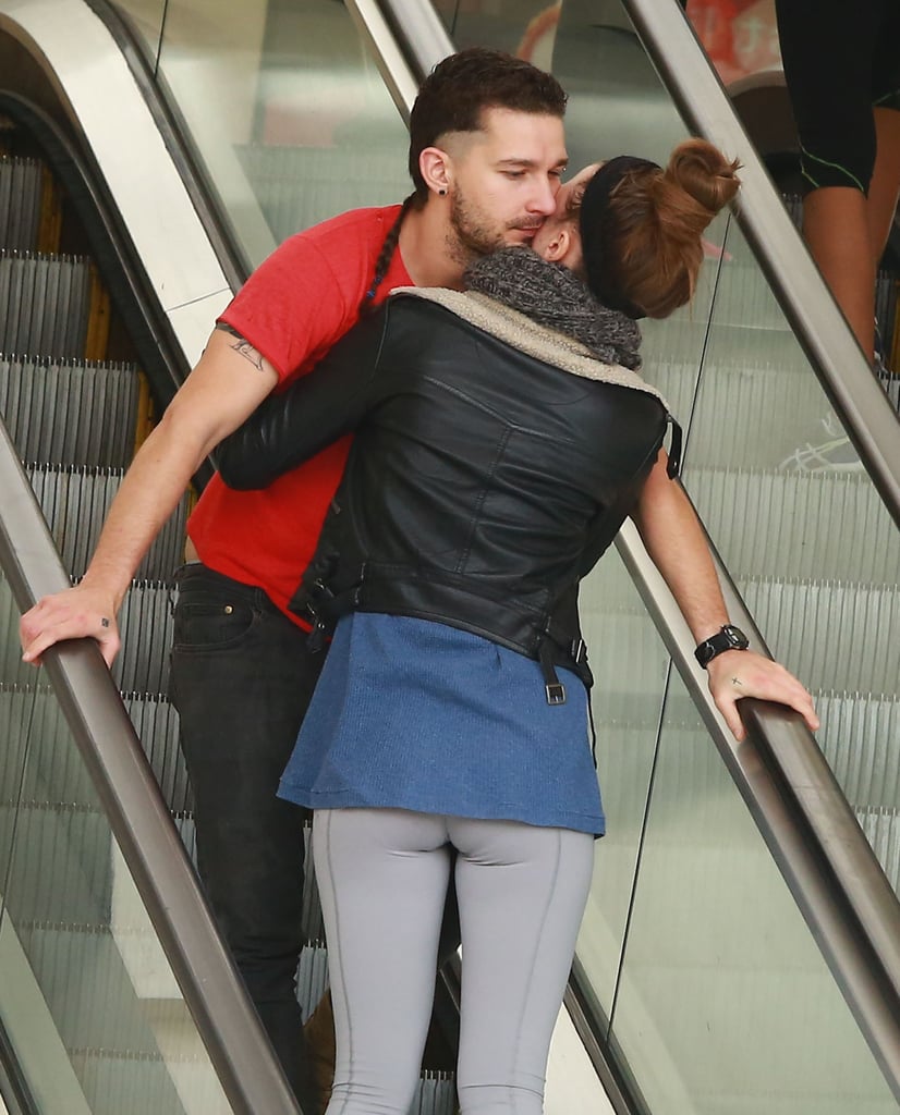 Shia LaBeouf and Mia Goth didn't care who was watching when they kissed in LA on Saturday.
