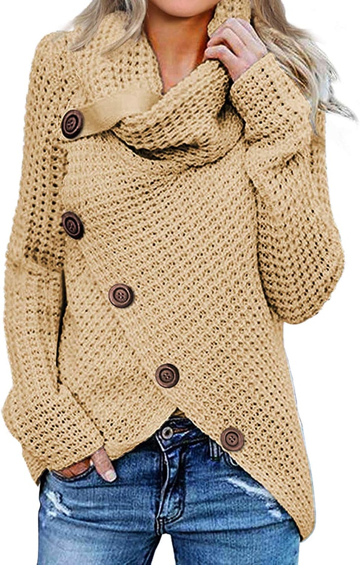 Asvivid Chunky Button Wrap Sweater Most Reviewed Sweaters on Amazon Fashion POPSUGAR Fashion