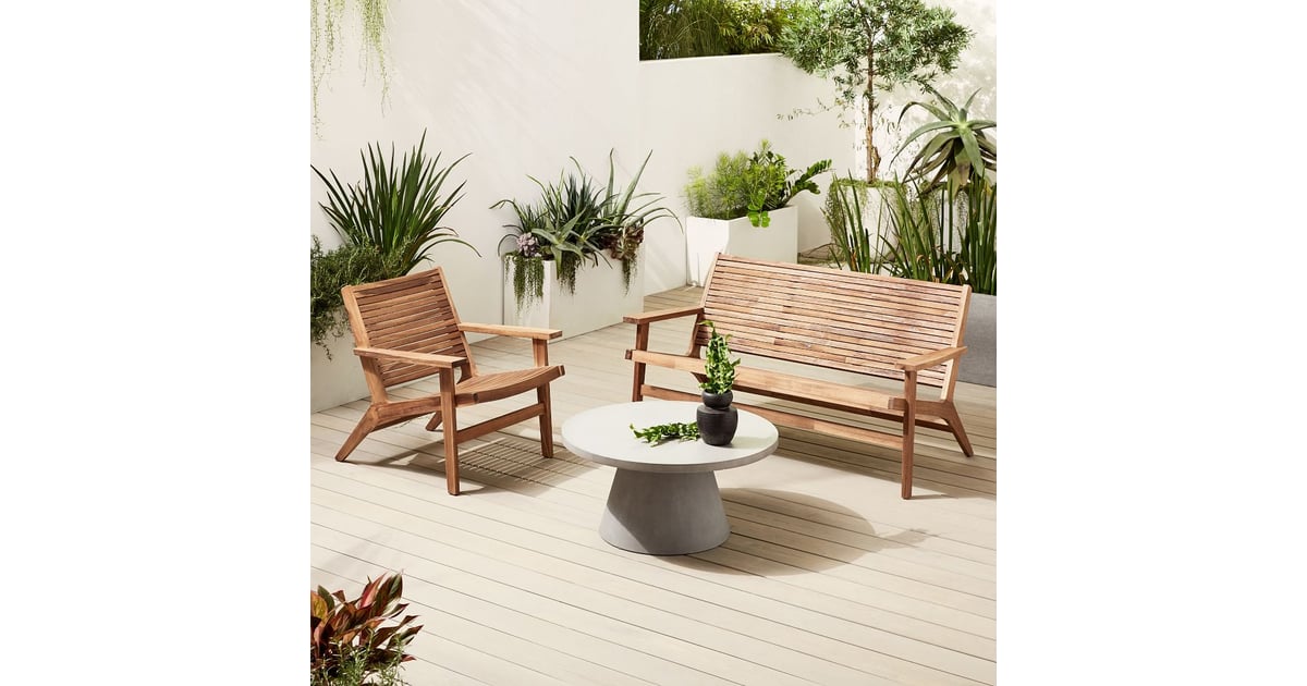 West Elm Acadia Outdoor Sofa, Lounge Chair & Pedestal Coffee Table Set