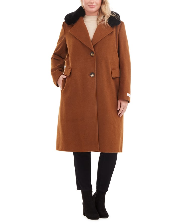 Calvin Klein Plus Size Single-Breasted Faux-Fur Walker Coat | Stylish ...