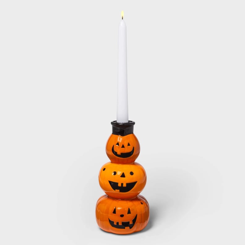 Ceramic Medium Orange Pumpkin Halloween Candle Holder