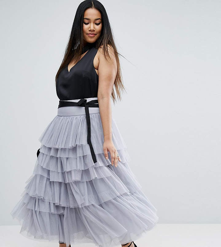 Asos Tulle Midi Prom Skirt With Tiers And Tie Waist