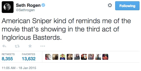 First, Seth Rogen compared American Sniper to a Nazi film in Inglourious Basterds.
