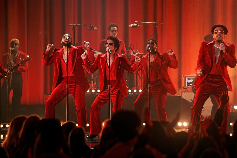 LOS ANGELES, CALIFORNIA - NOVEMBER 21: In this image released on November 21, Bruno Mars of Silk Sonic perform onstage for the 2021 American Music Awards at Microsoft Theater broadcast on November 21, 2021 in Los Angeles, California. (Photo by John Esparz